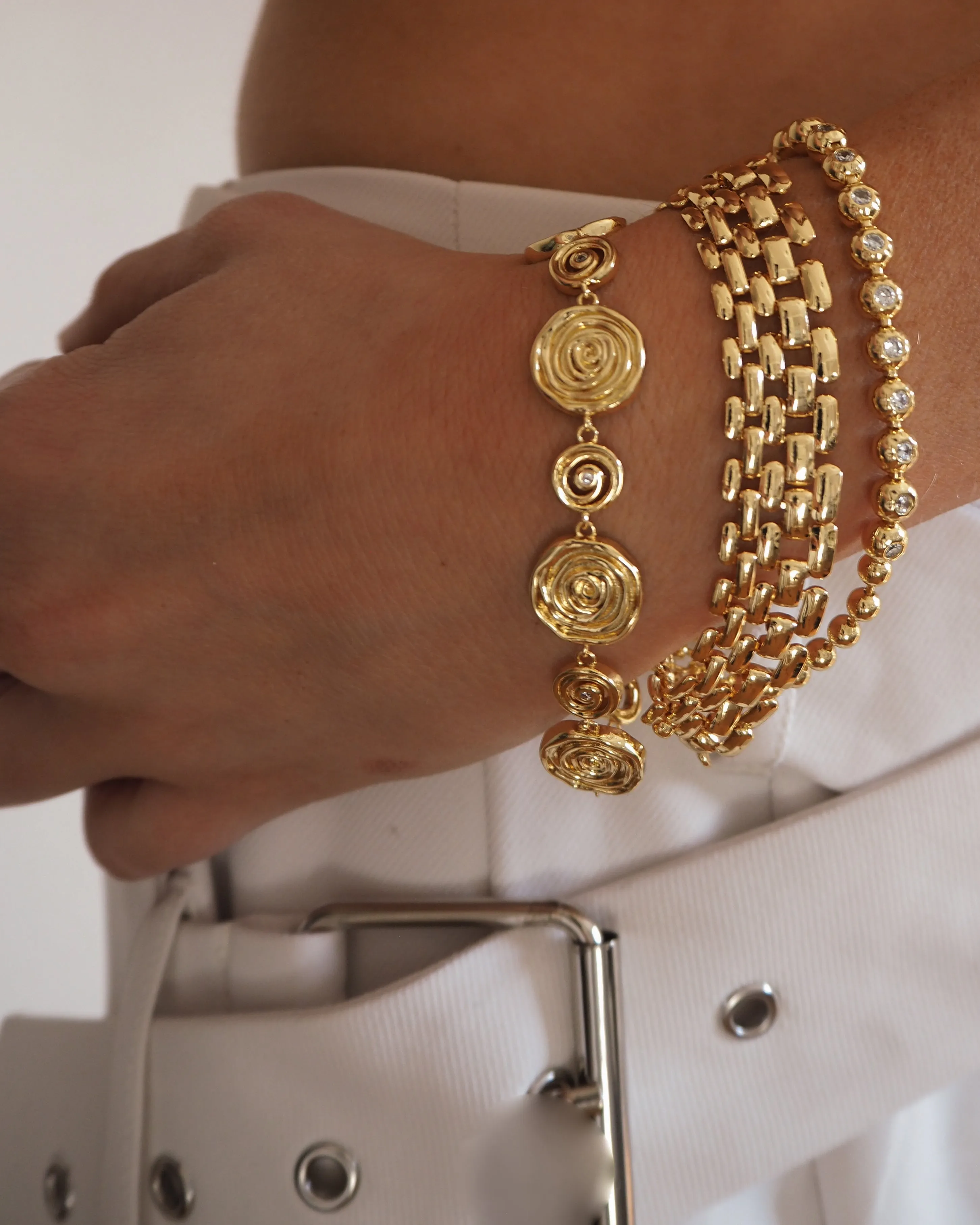 Pave Ball Chain Bracelet- Gold