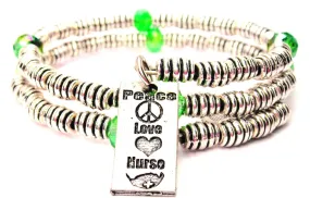 Peace Love Nurse Curly Coil Wrap Style Bangle Bracelet