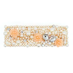 Peal & Rhinestone Floral Butterfly Rectangle Hair Barrette