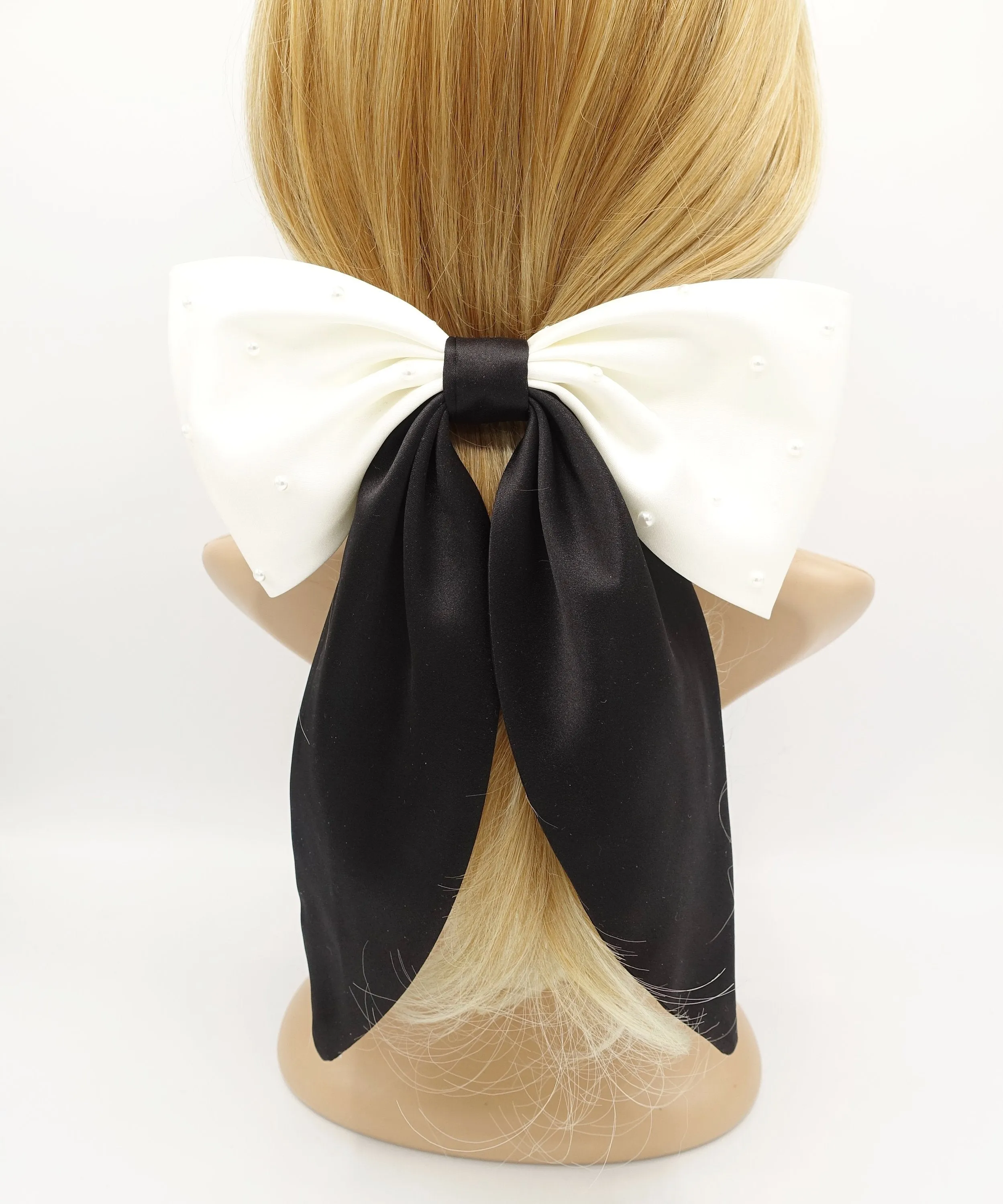 pearl embellished satin hair bow big size large hair bow for women