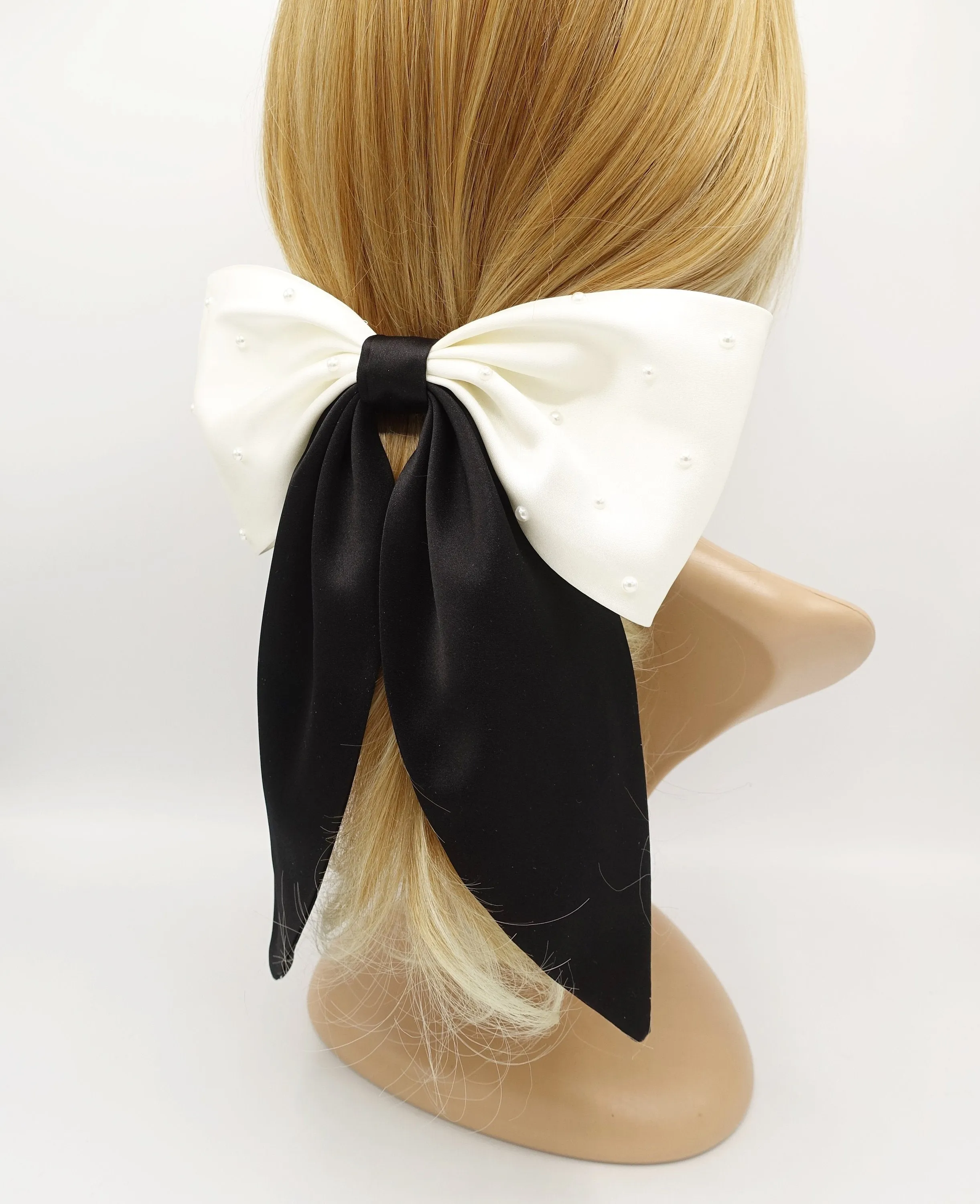 pearl embellished satin hair bow big size large hair bow for women