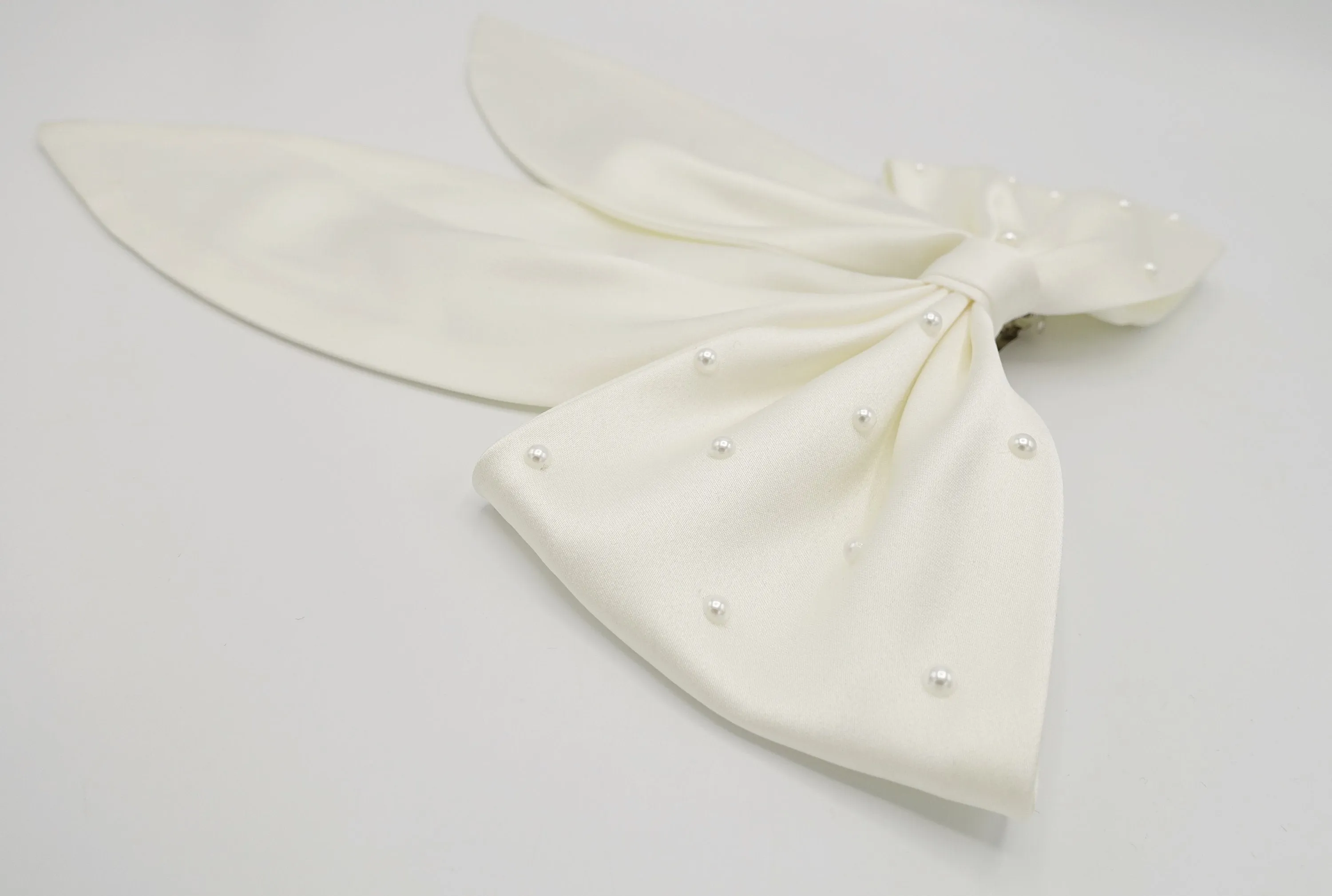 pearl embellished satin hair bow big size large hair bow for women