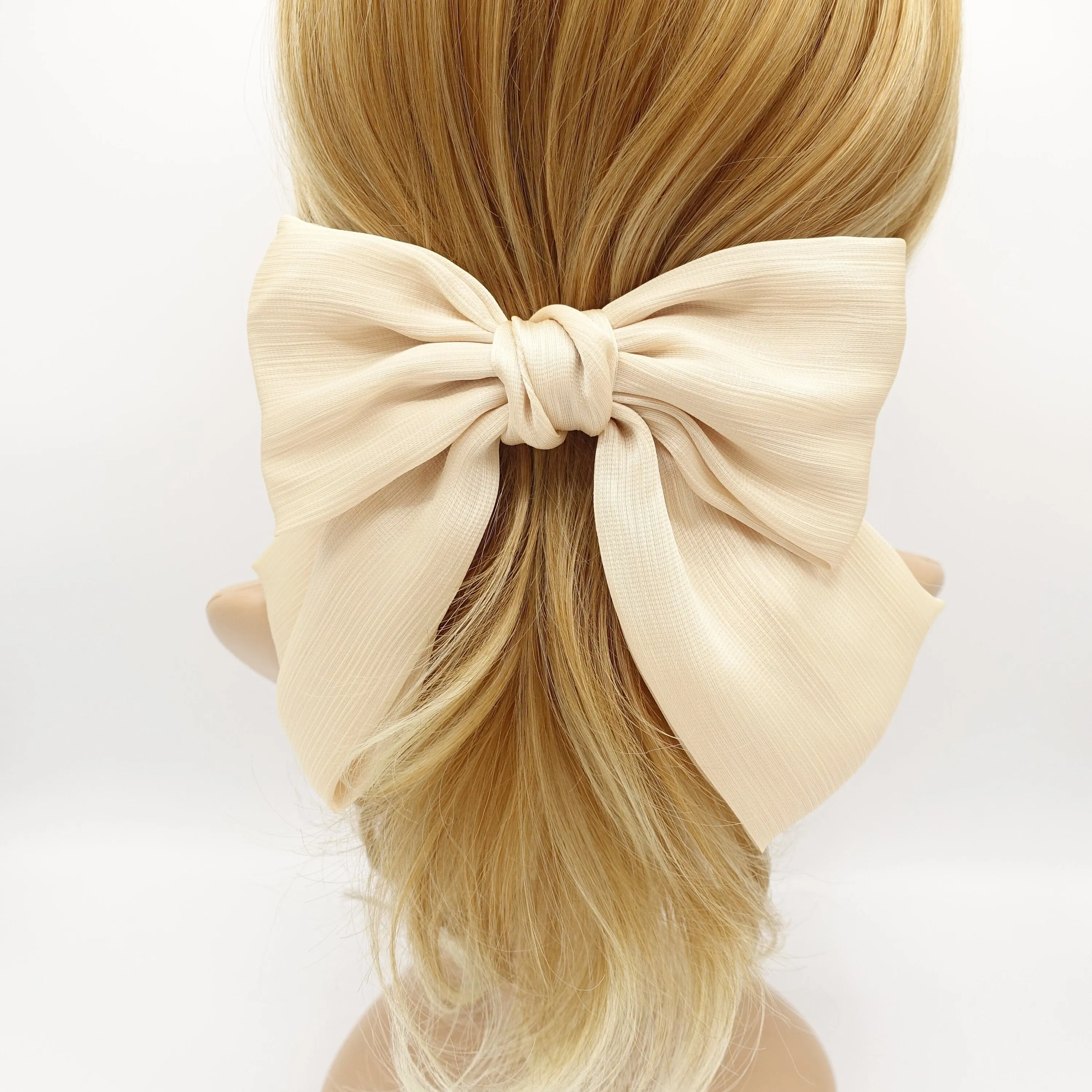 pearl glossy crinkled satin bow french hair barrette women hair accessory