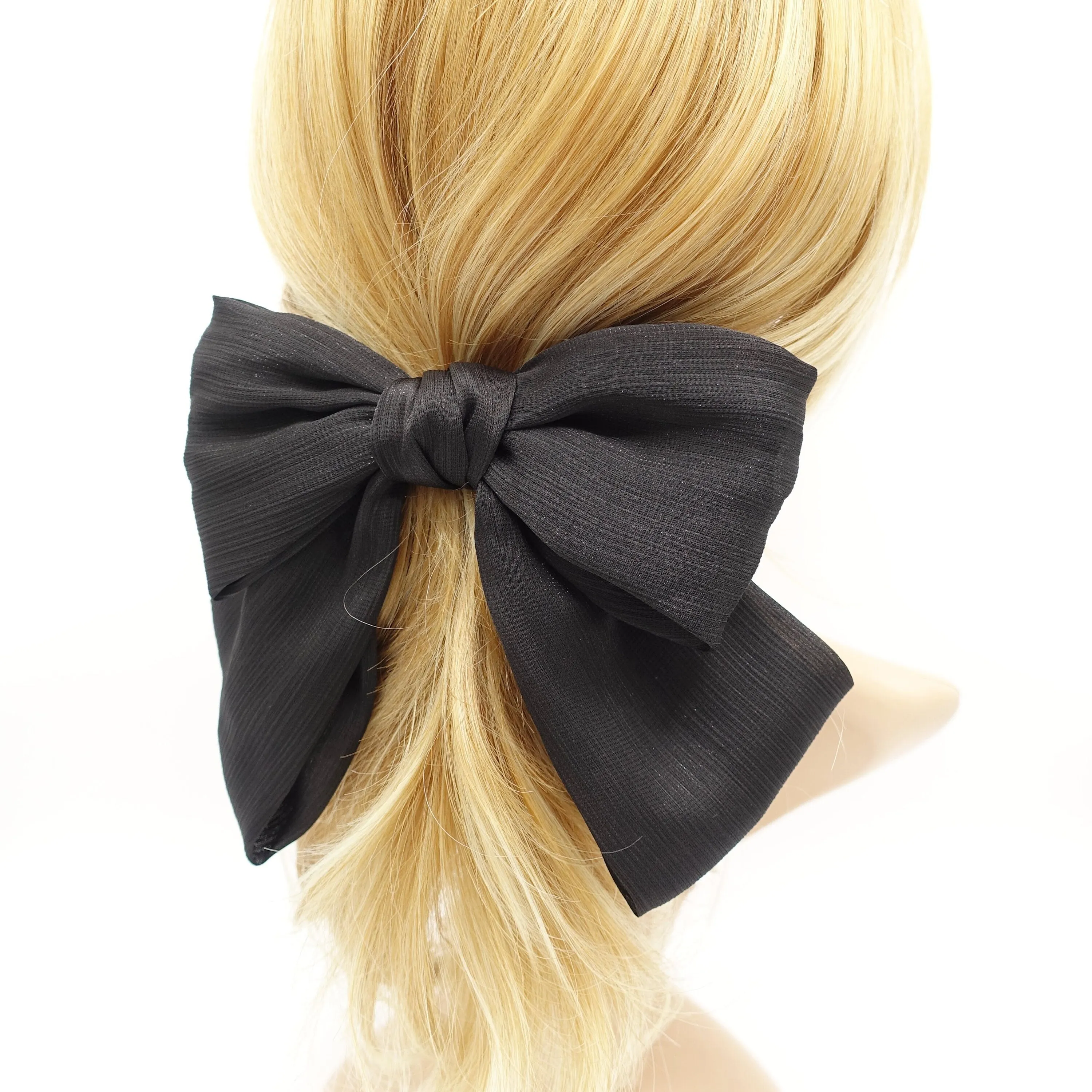 pearl glossy crinkled satin bow french hair barrette women hair accessory