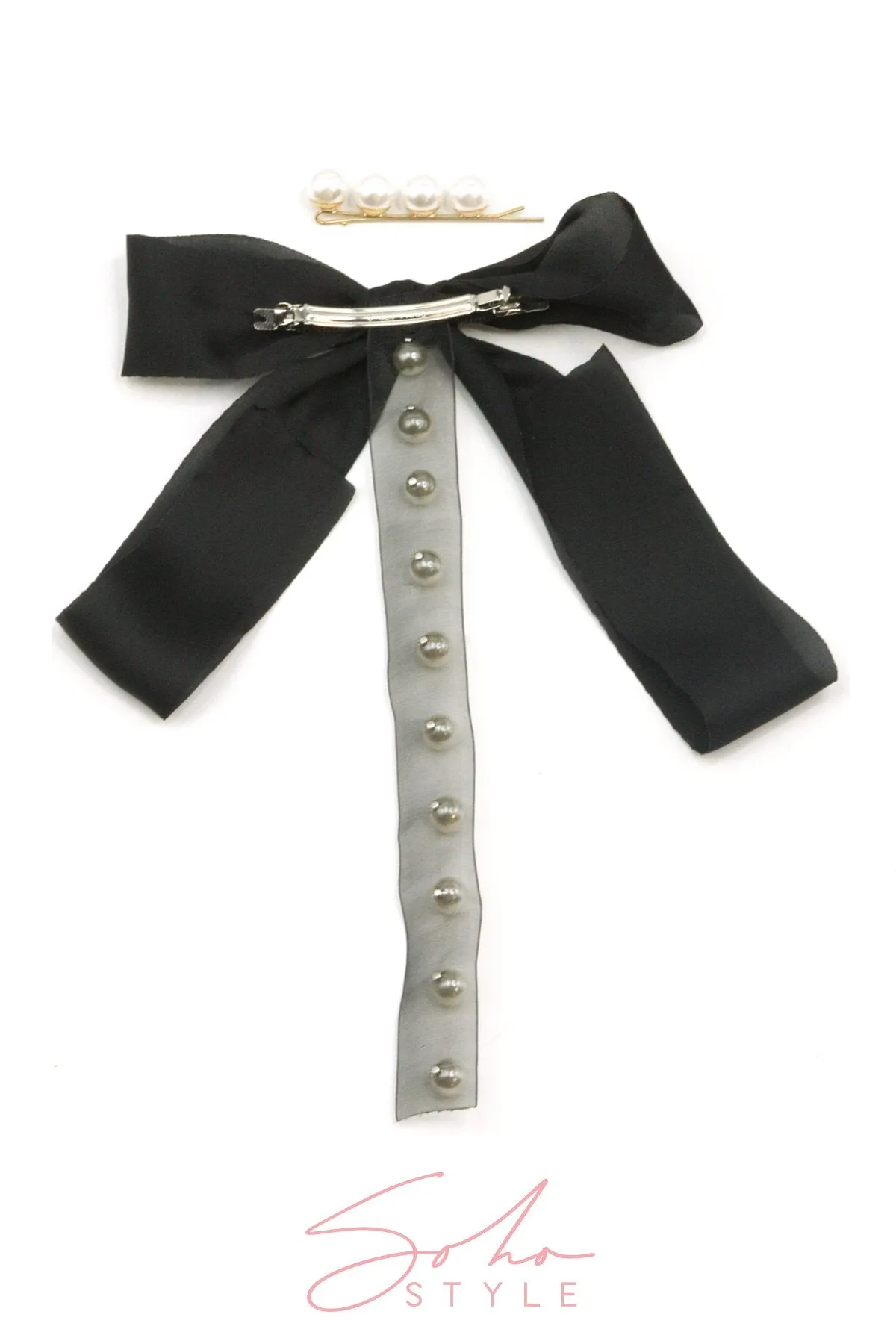 Pearls & Crystals Bobby Pin & Satin and Pearl Bow Barrette Set