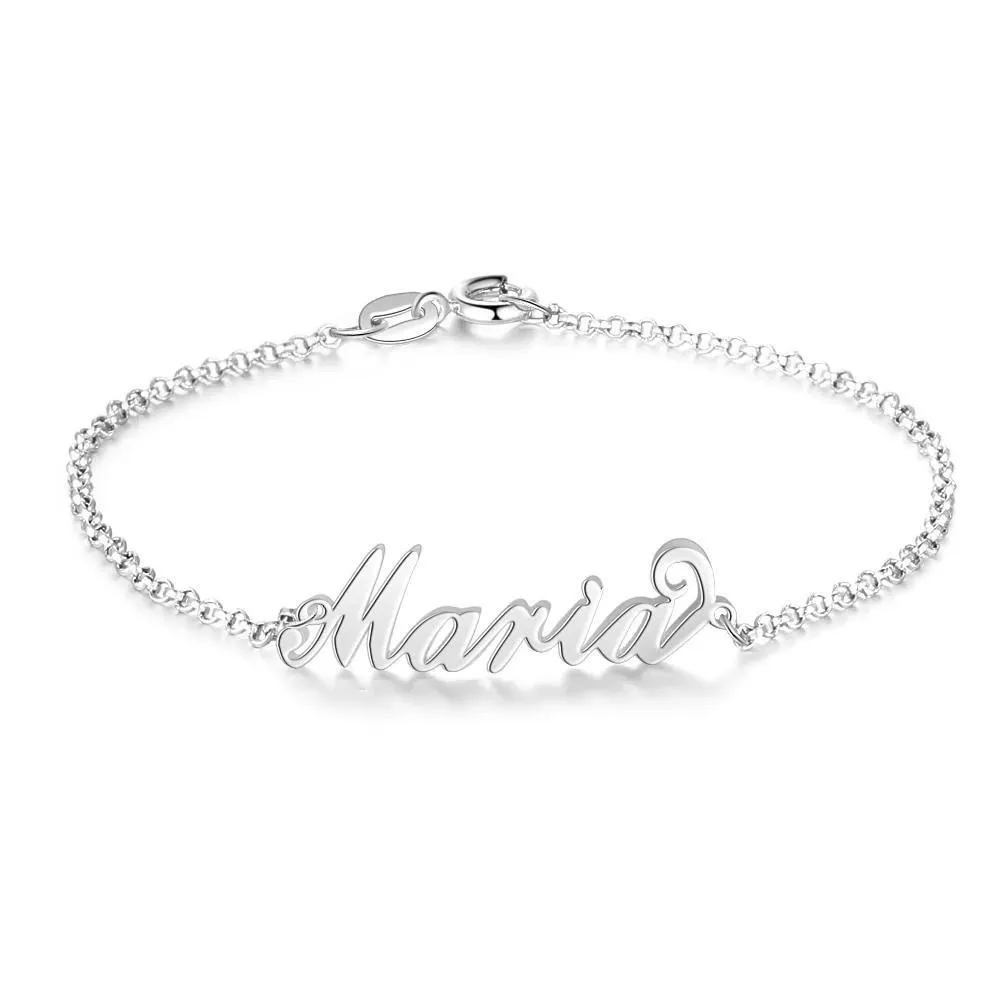 Personalized 925 Sterling Silver Custom Name Bracelet with Customized Charms Chain for Women, Gift for Sister