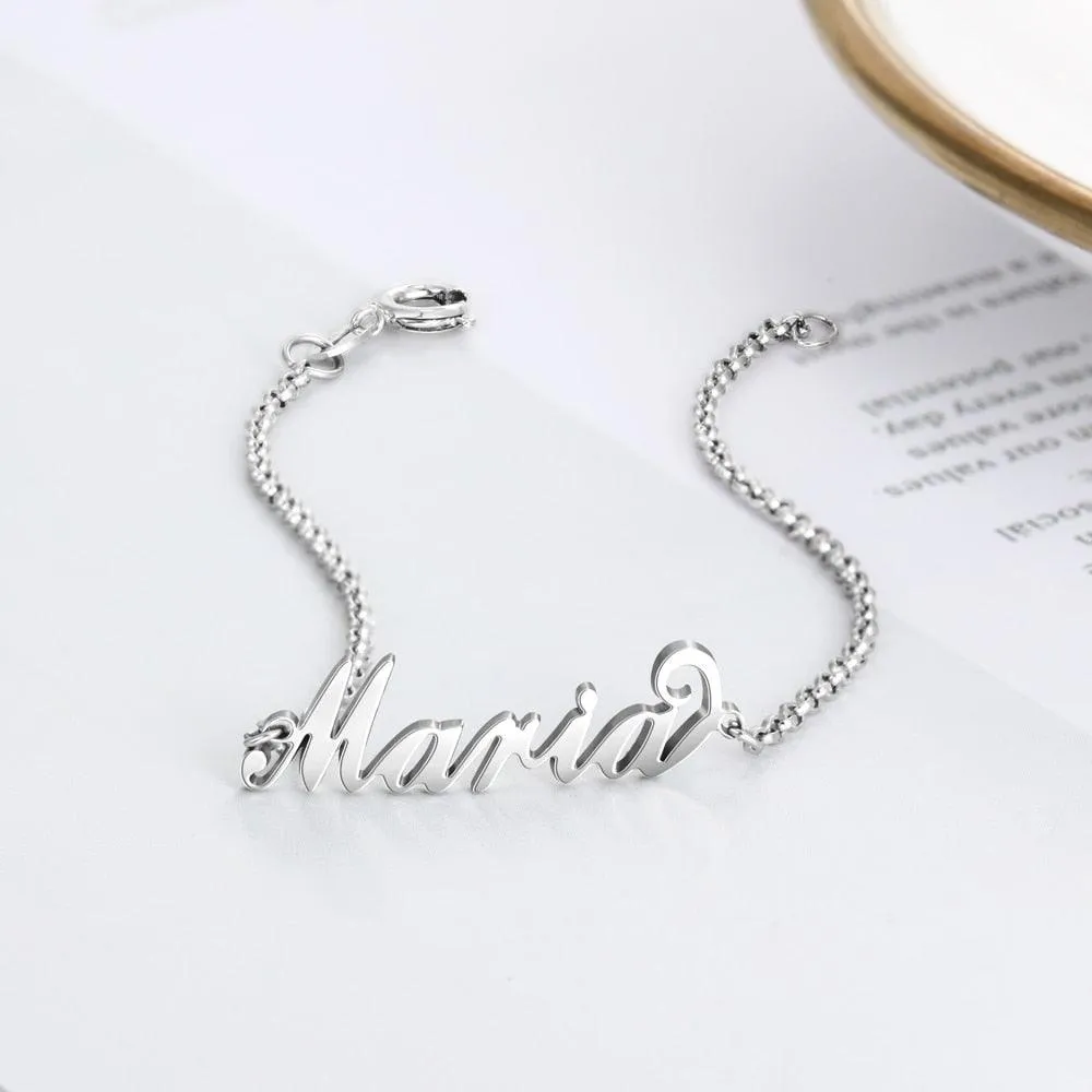 Personalized 925 Sterling Silver Custom Name Bracelet with Customized Charms Chain for Women, Gift for Sister