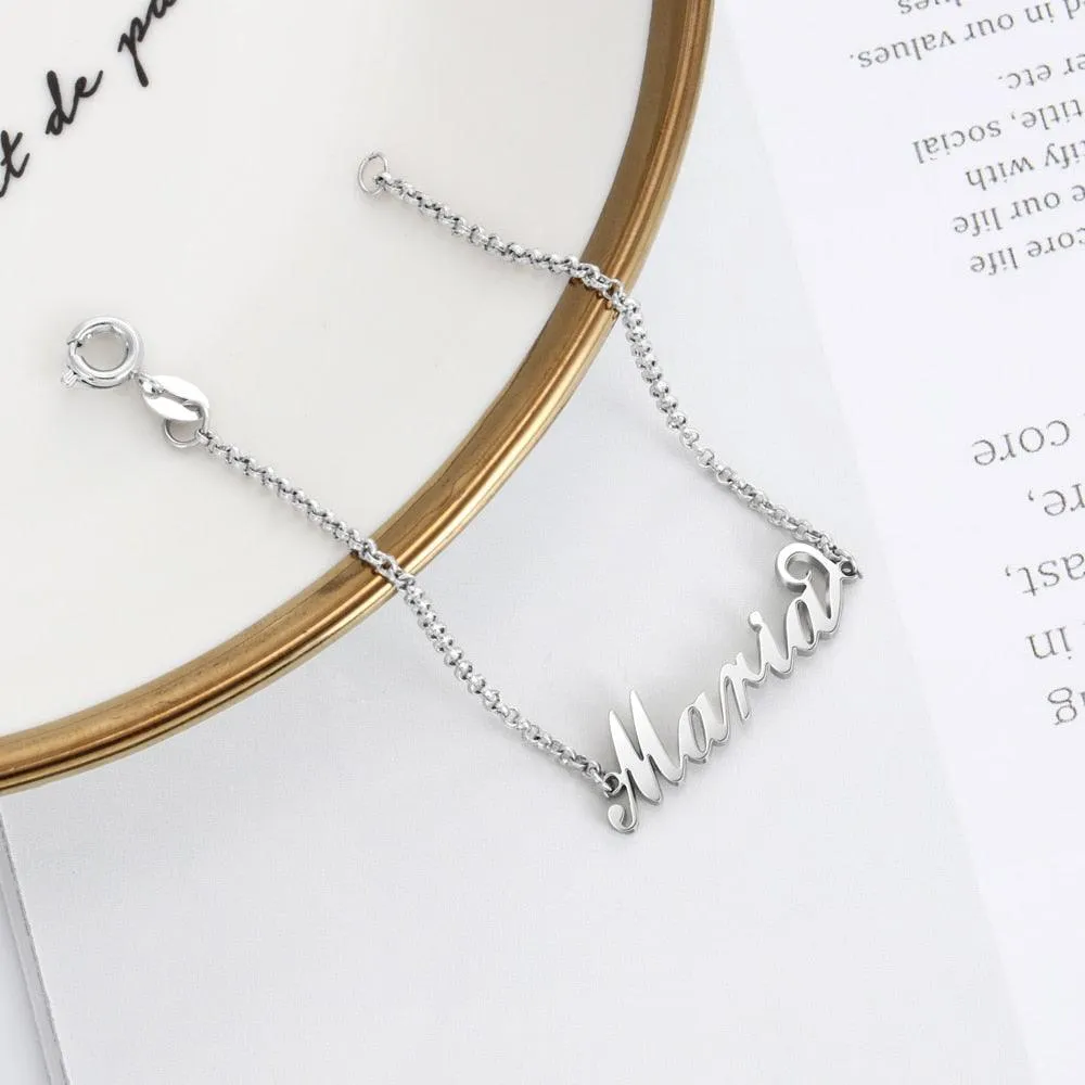 Personalized 925 Sterling Silver Custom Name Bracelet with Customized Charms Chain for Women, Gift for Sister