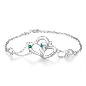 Personalized Intertwined Heart Custom Bracelet for Women with Name Engraved & Birthstone, Lovers Gift Bracelet