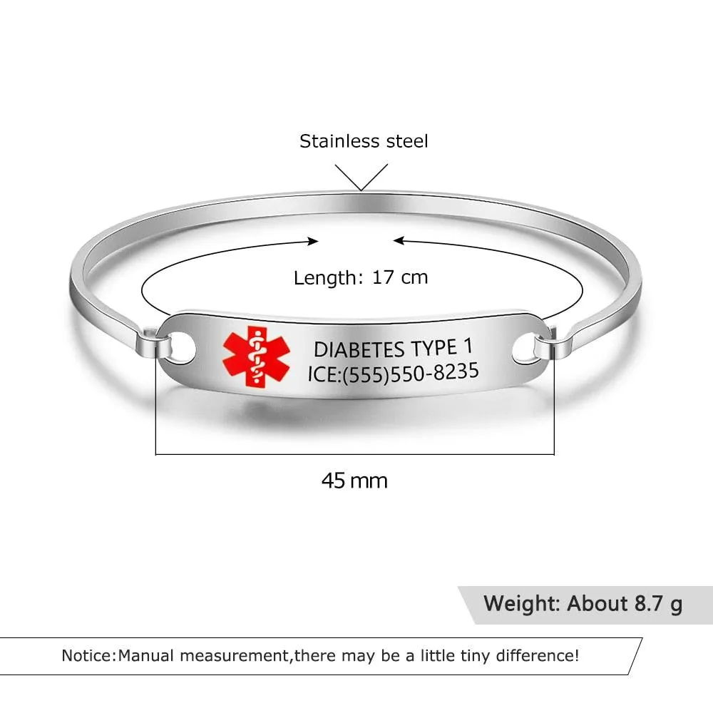 Personalized Stainless Steel Medical Alert ID Bracelets for Men & Women with Name Engraving & 2 Color Options, Emergency Unisex Bangles