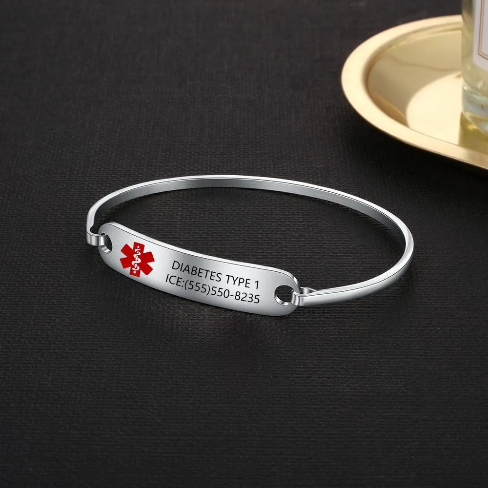 Personalized Stainless Steel Medical Alert ID Bracelets for Men & Women with Name Engraving & 2 Color Options, Emergency Unisex Bangles