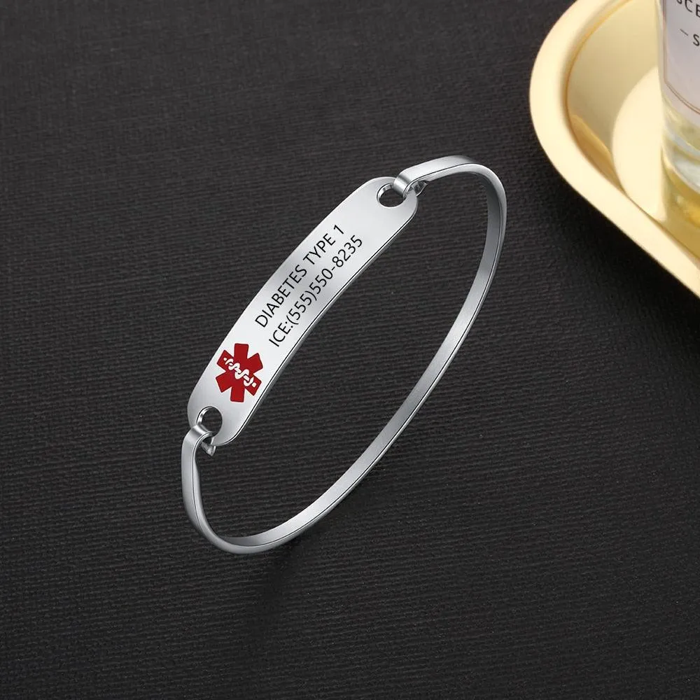 Personalized Stainless Steel Medical Alert ID Bracelets for Men & Women with Name Engraving & 2 Color Options, Emergency Unisex Bangles