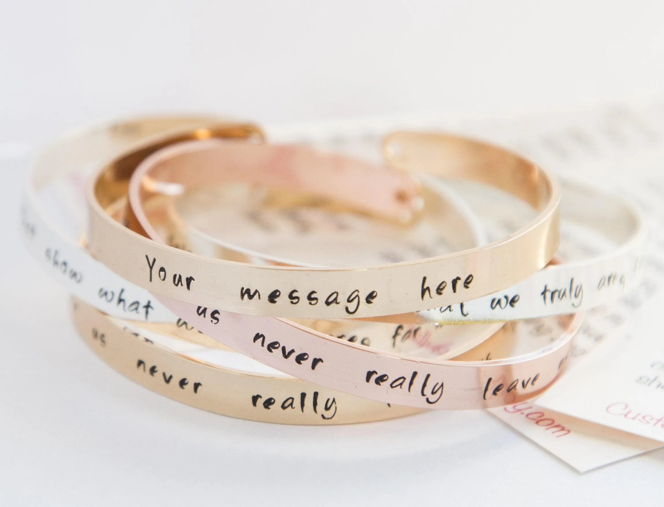 Personalized stamped cuff bracelet, hand stamped message quote