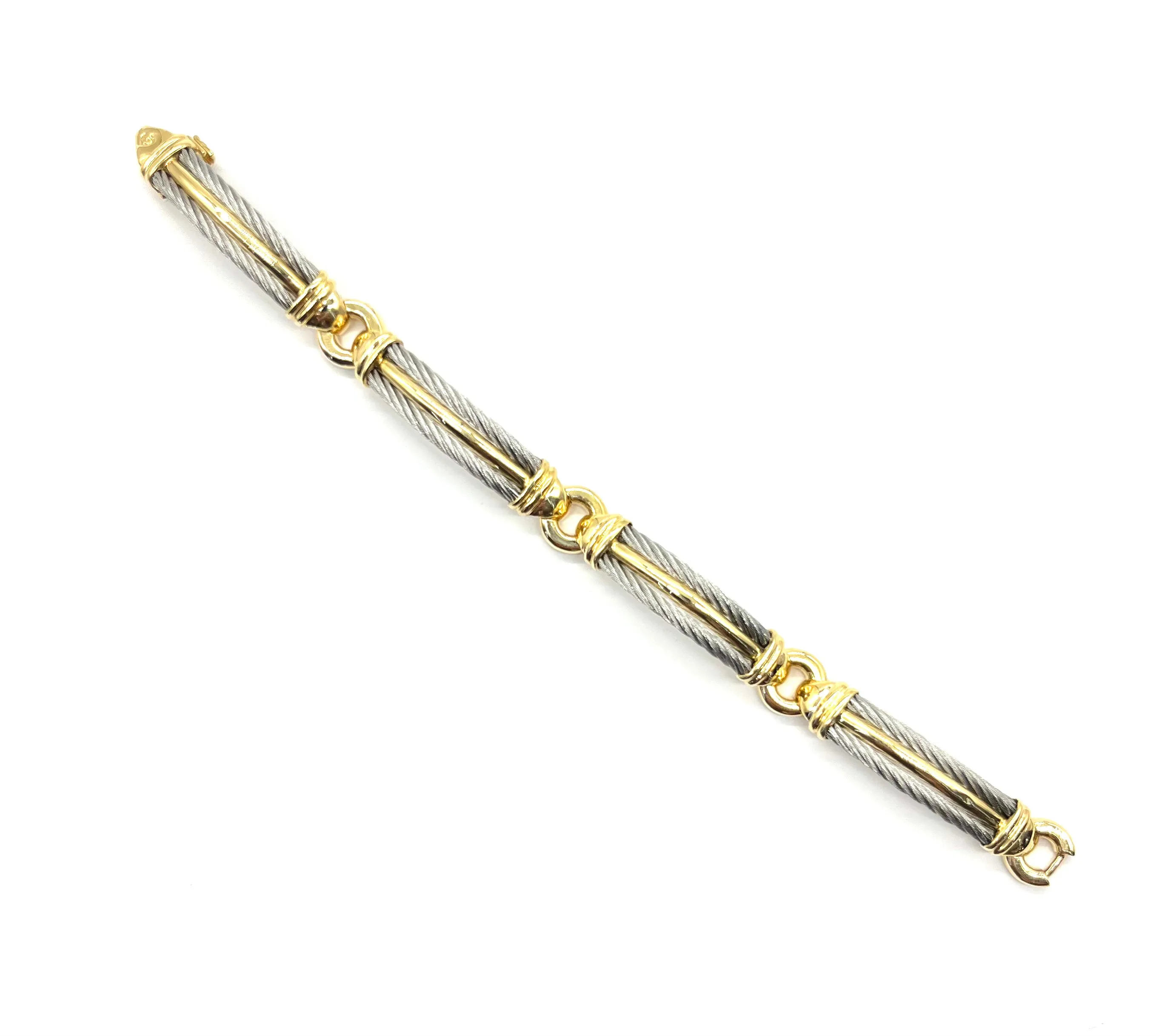 Philippe Charriol 18k Yellow Gold and Stainless Steel Cable Bracelet