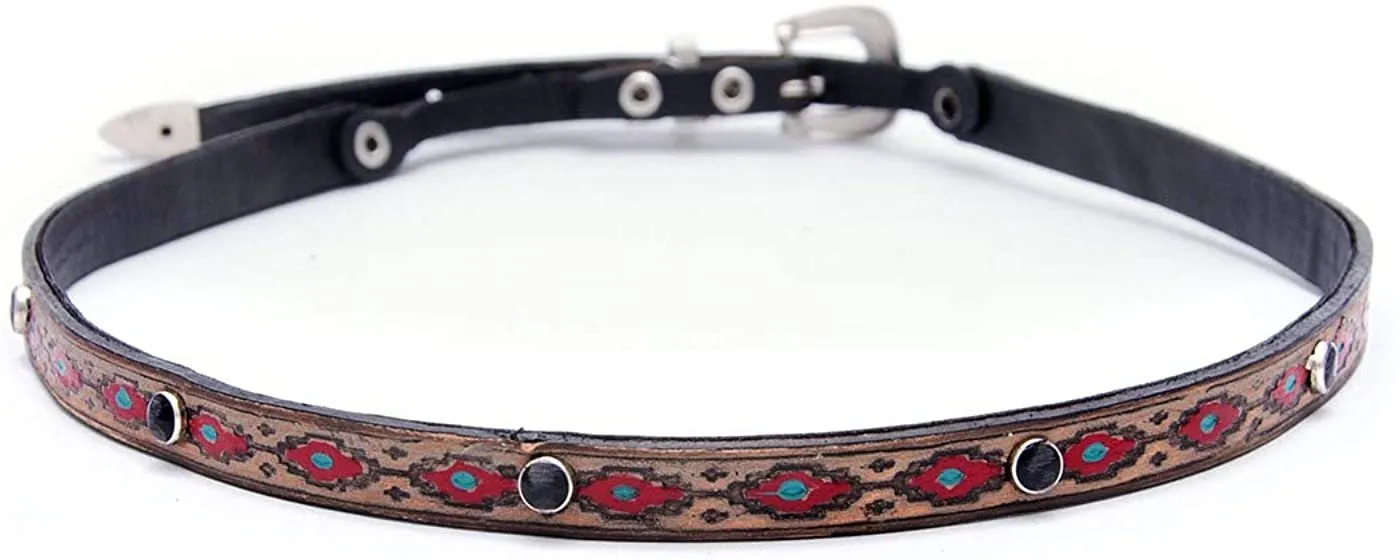 Phunky Horse Southwestern Print Hatband with Black Studs, Brown/Black