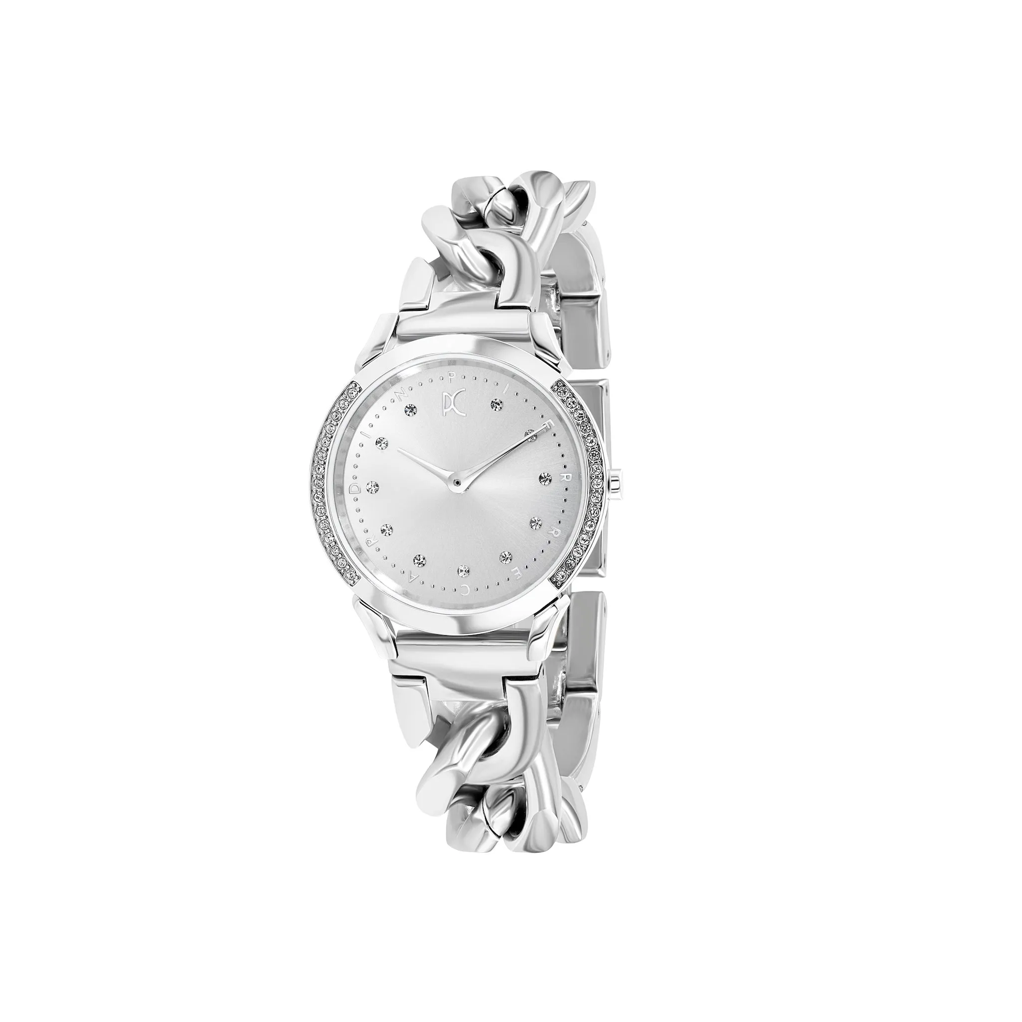 Pigalle Silver Stainless Steel Watch with Crystals and Metal Chain Link Strap