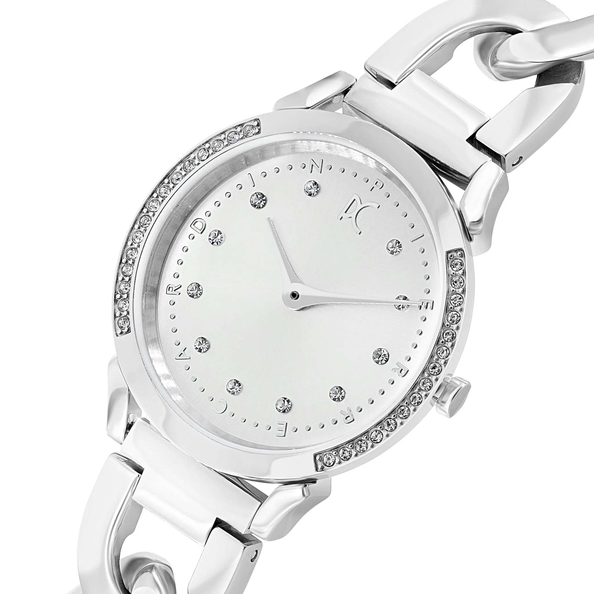 Pigalle Silver Stainless Steel Watch with Crystals and Metal Chain Link Strap