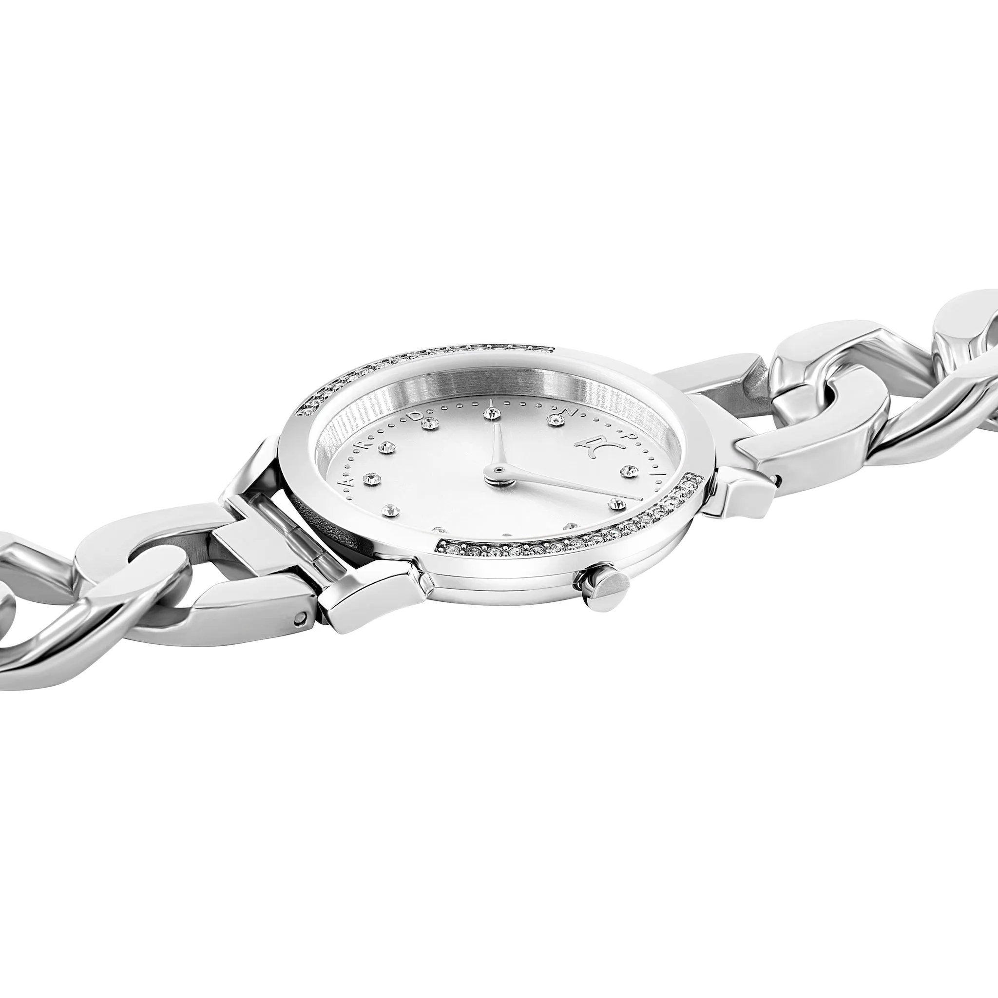 Pigalle Silver Stainless Steel Watch with Crystals and Metal Chain Link Strap