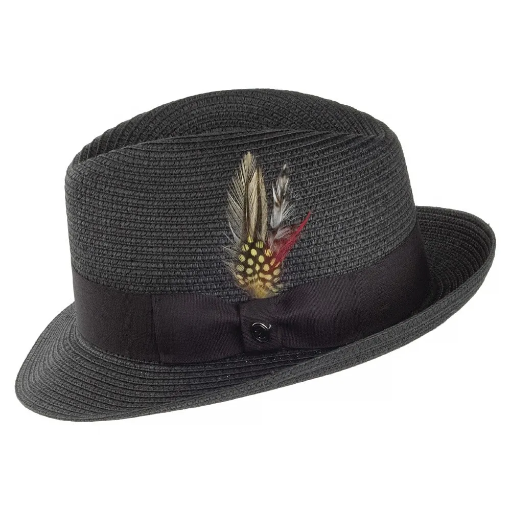 Pinch Crown Straw Trilby Black Wholesale Pack