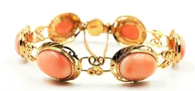 Pink Coral Vintage Bracelet Gold Plated Sterling Silver Fine Jewellery