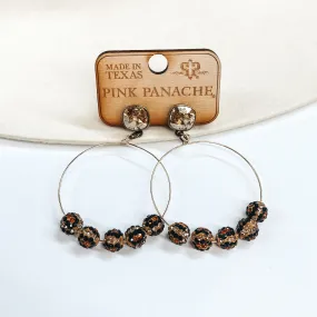 Pink Panache | Black and Brown Beaded Hoop Earrings with Cushion Cut Crystals in Topaz