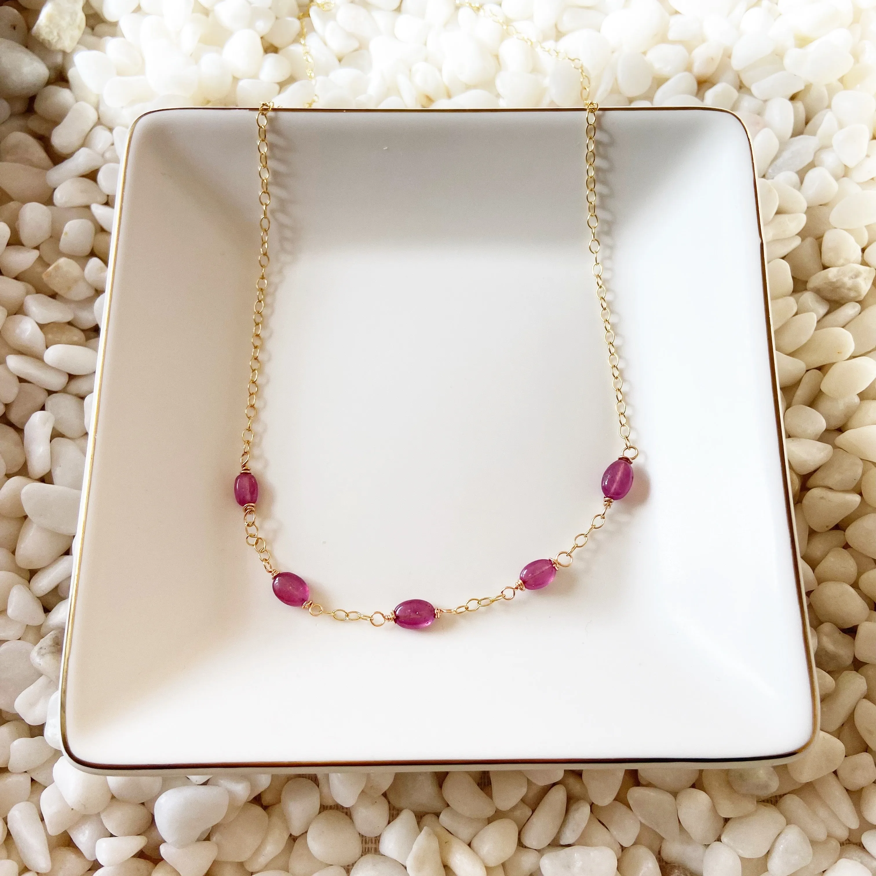 Pink Sapphire Oval Necklace in Gold or Silver (18 inches)