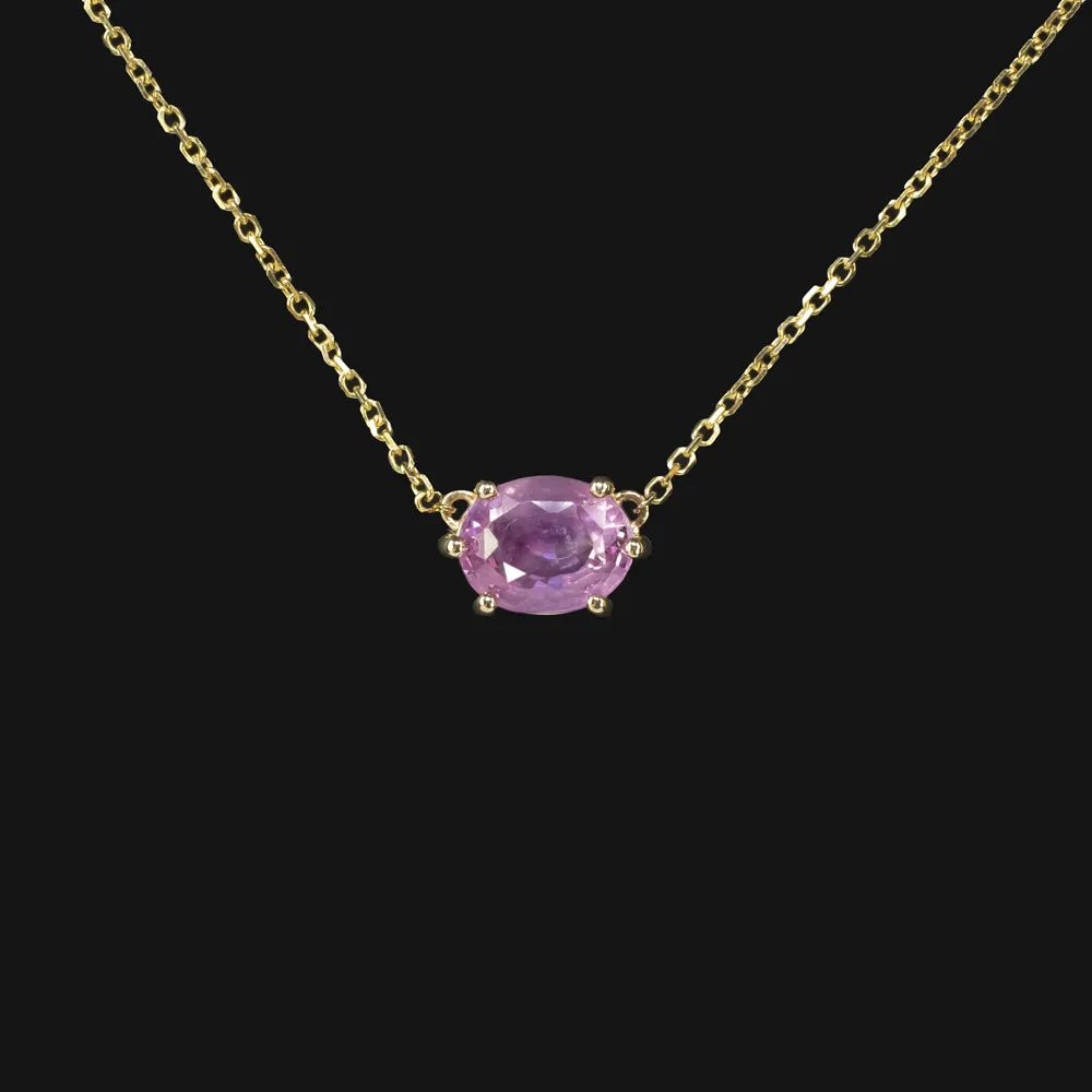 PINK SAPPHIRE PENDANT NECKLACE OVAL CUT EAST WEST 14k YELLOW GOLD NATURAL 1.64ct