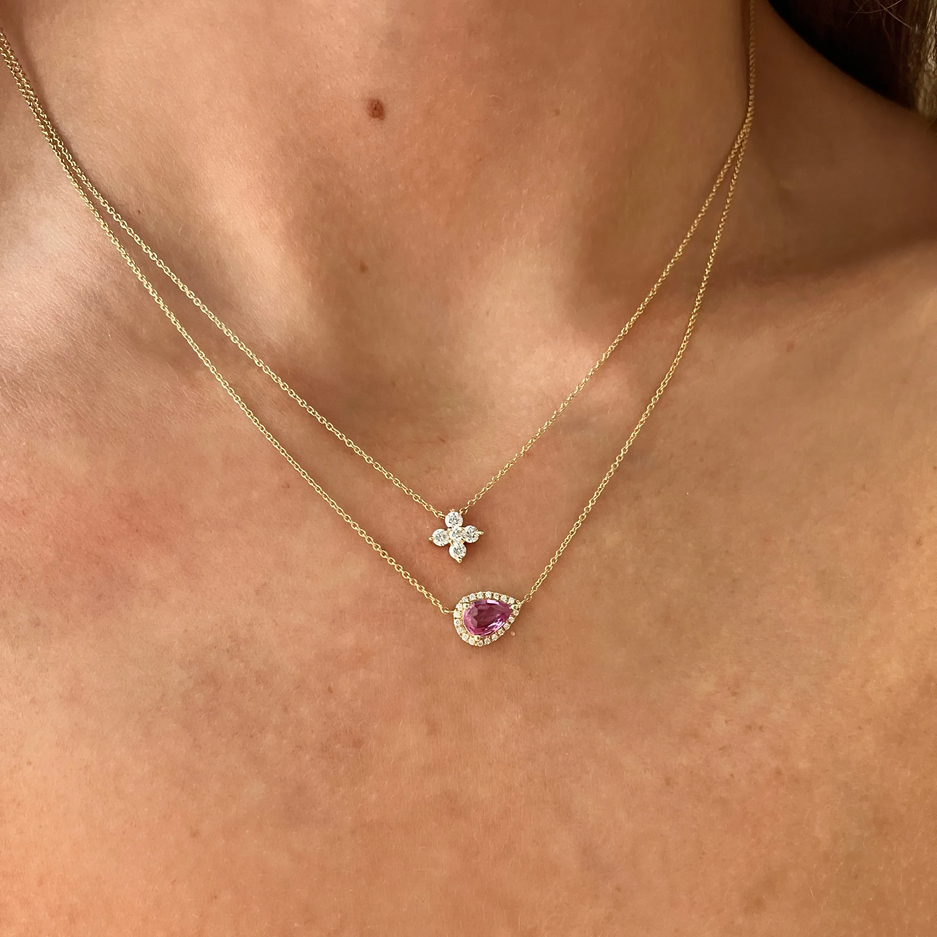 Pink Sapphire with Diamond Halo Necklace