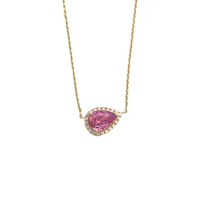 Pink Sapphire with Diamond Halo Necklace