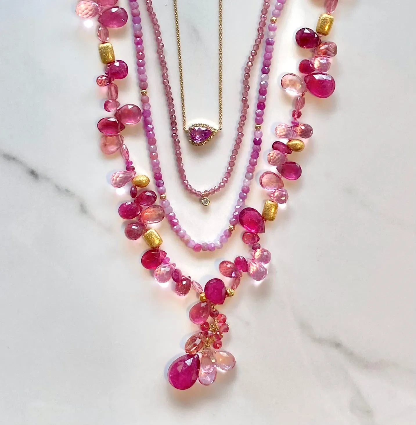 Pink Sapphire with Diamond Halo Necklace