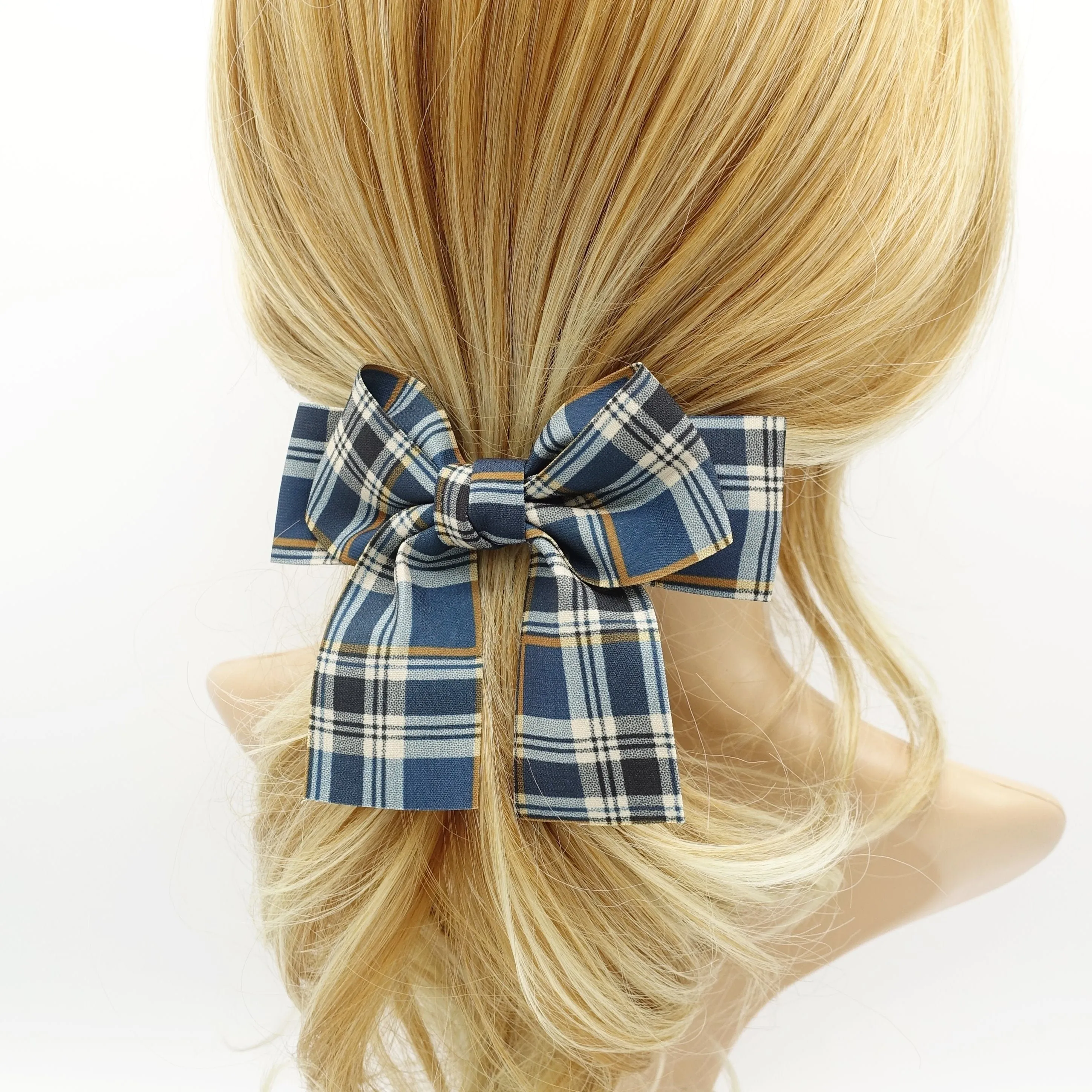 plaid check basic medium bow french barrette casual women hair accessory