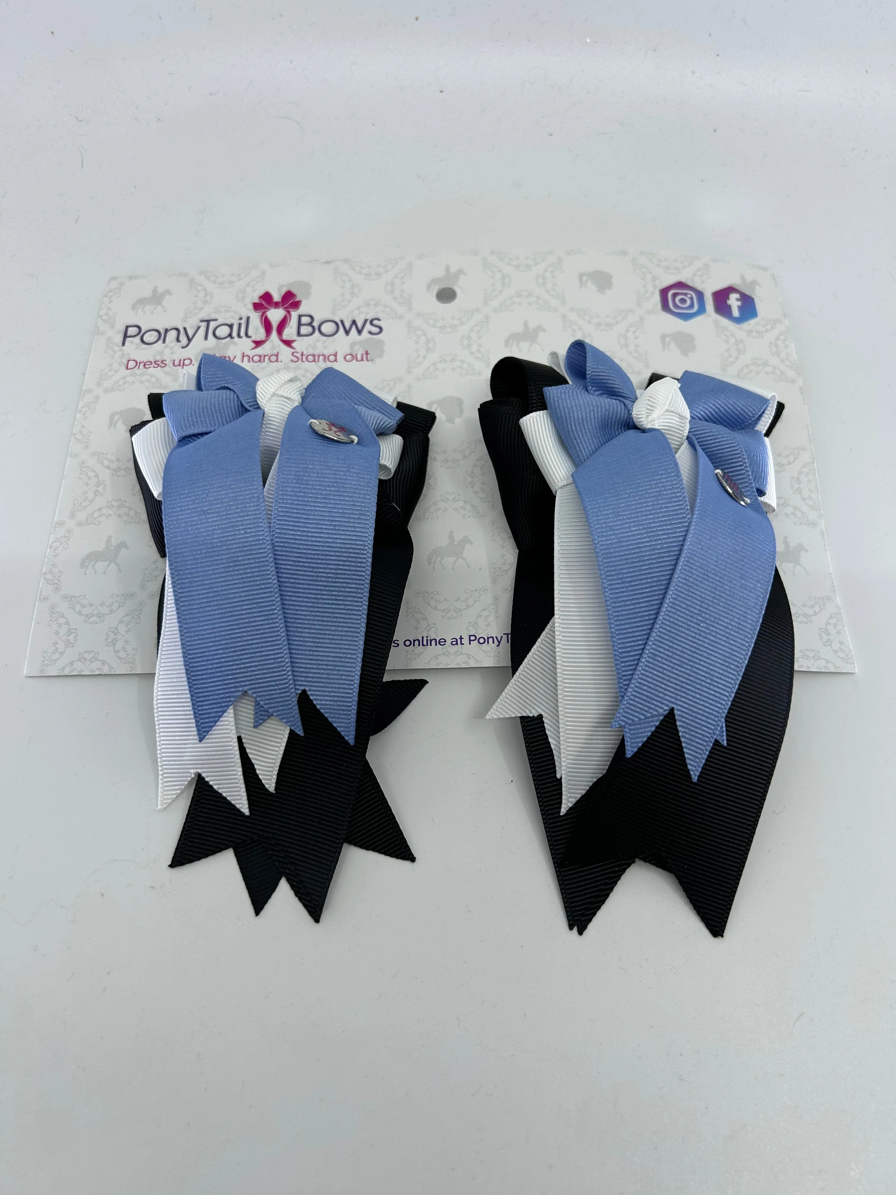 PonyTail Bows- Blue Bird Black