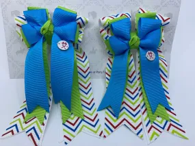 PonyTail Bows- Blue Lime Chevron