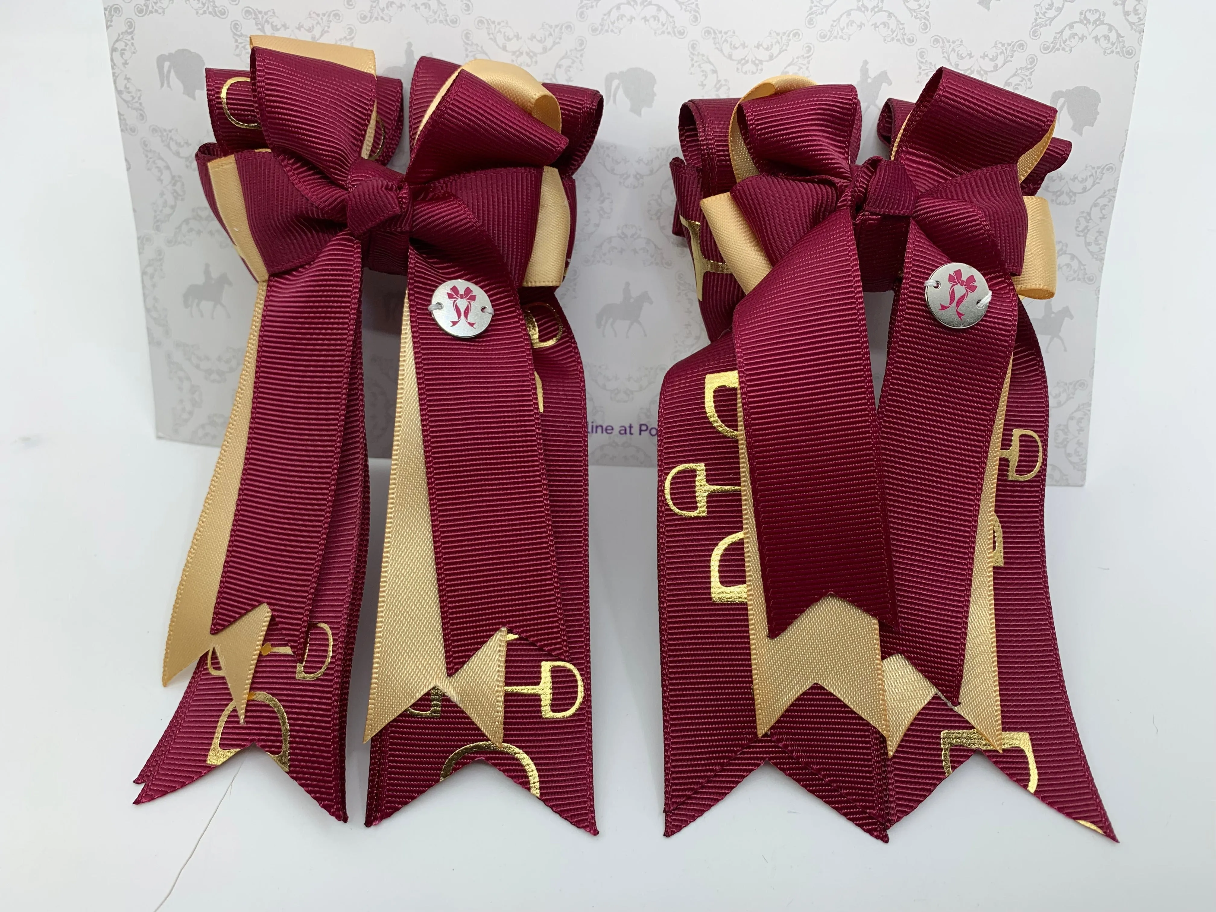 PonyTail Bows- Burgundy/Gold Bits