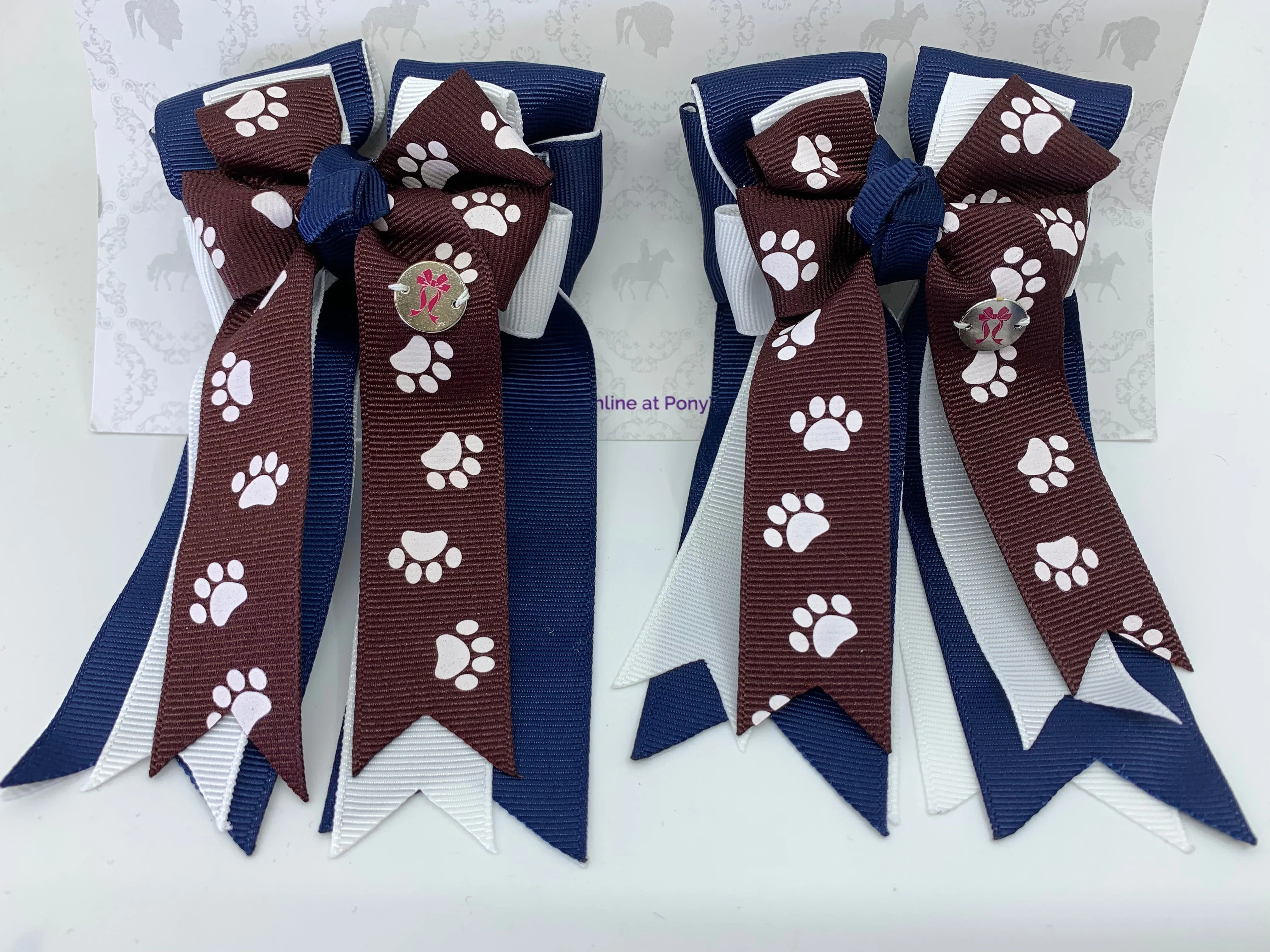 PonyTail Bows- Burgundy/Navy Paws