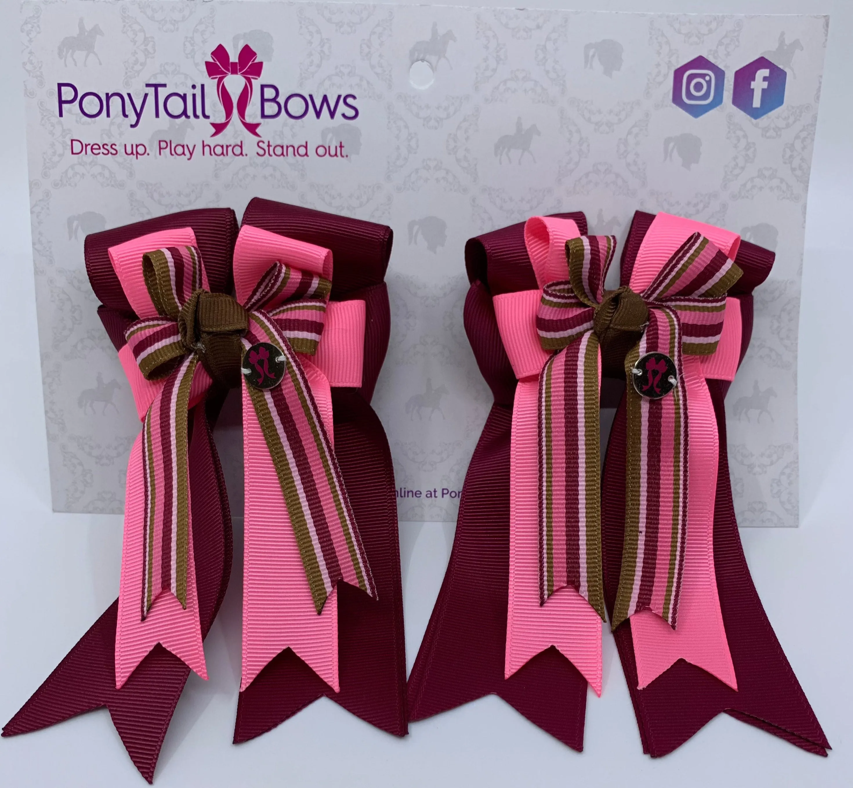 PonyTail Bows- Burgundy/Pink/Stripe