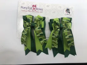 PonyTail Bows- Dark Green Camo