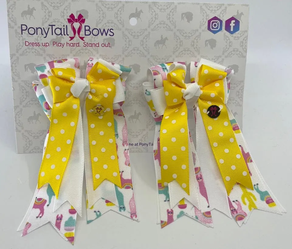 PonyTail Bows- Drama Llama-Yellow Polka Dot