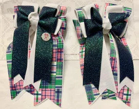 PonyTail Bows- Emerald Glitter Preppy Plaid