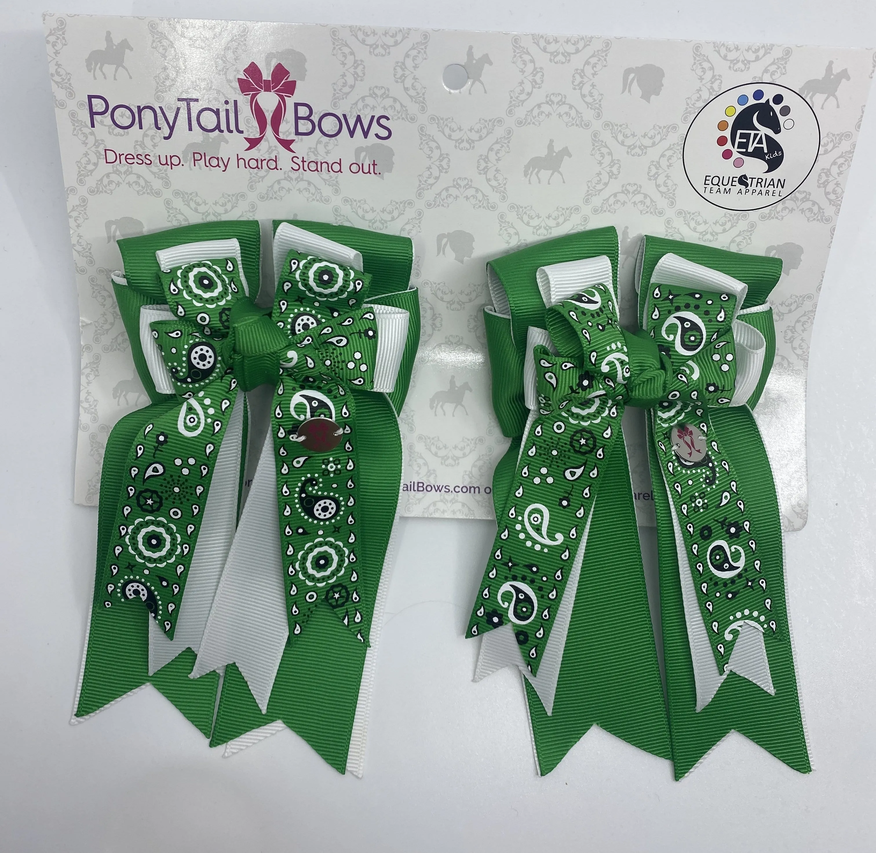 PonyTail Bows- Green Bandana Bows