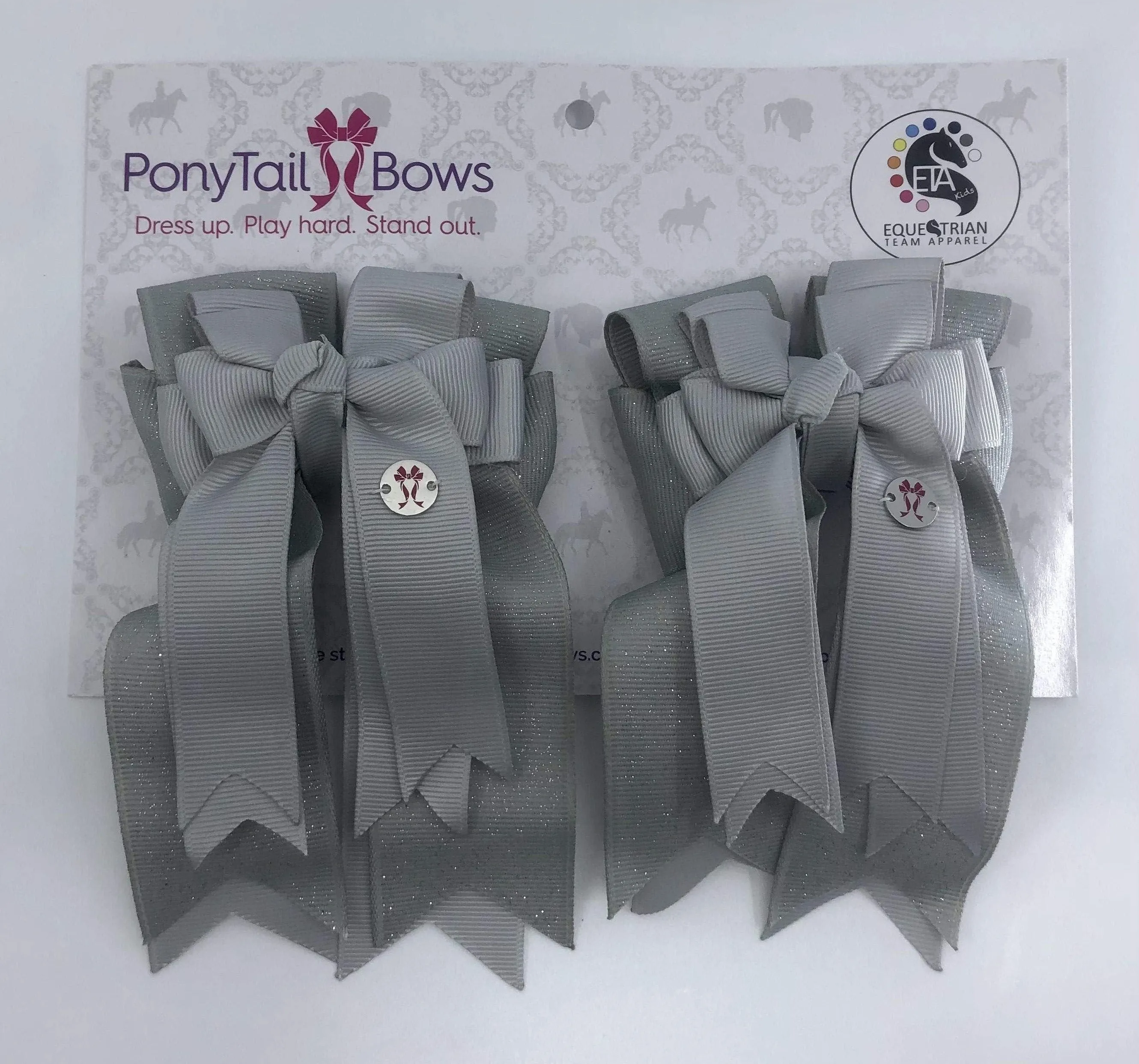 PonyTail Bows- Grey Solid Glitter