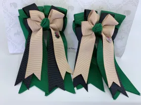 PonyTail Bows-  Hunter Green/Black/Khaki