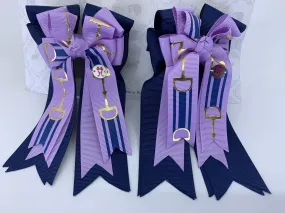 PonyTail Bows- Navy Lilac Bits