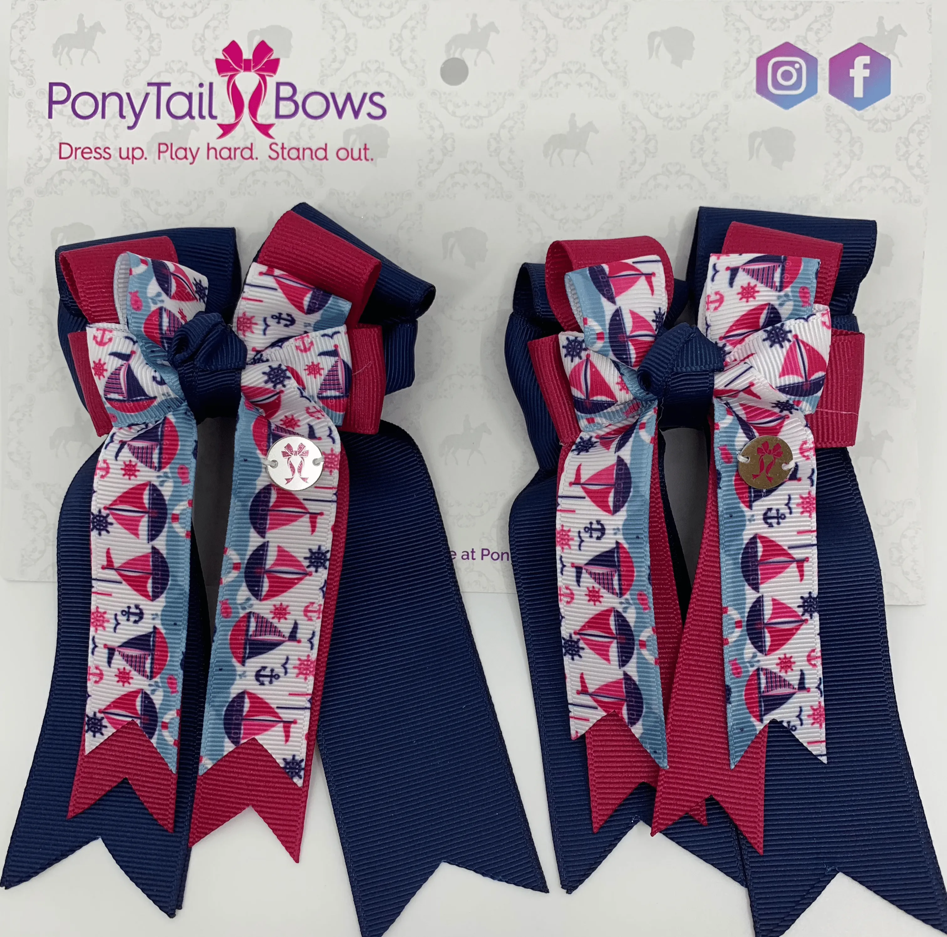 PonyTail Bows- Navy Pink Sailing