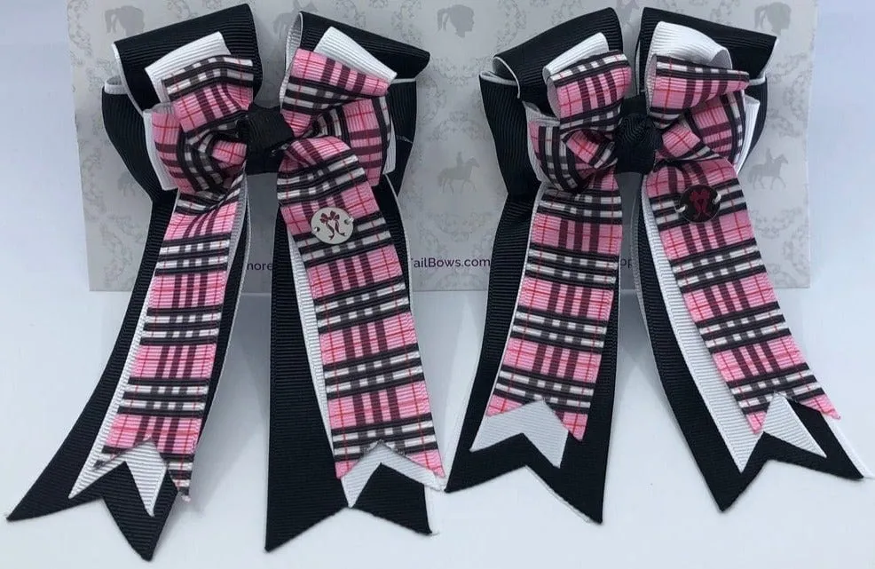 PonyTail Bows- Pinky Pie Plaid/Black