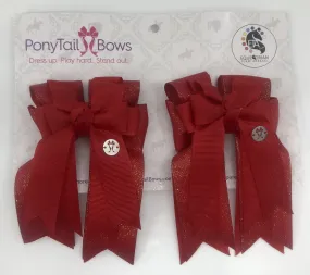 PonyTail Bows- Red Solid Glitter