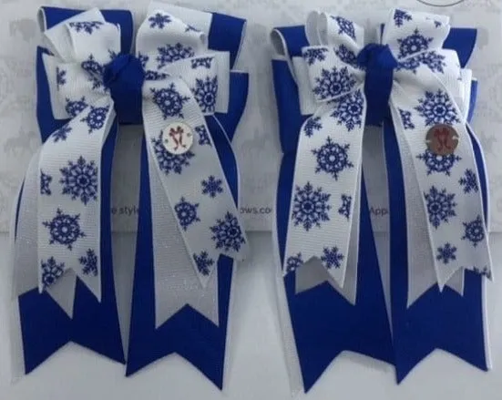 PonyTail Bows- Royal Blue Snow Flakes