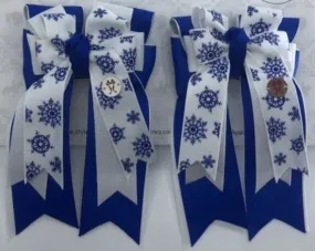 PonyTail Bows- Royal Blue Snow Flakes