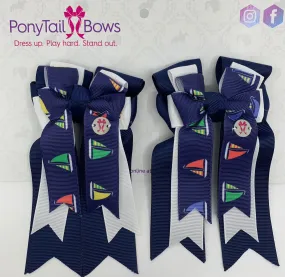 PonyTail Bows- Sailboats Navy