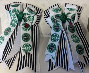 PonyTail Bows- Starbucks and Stripes